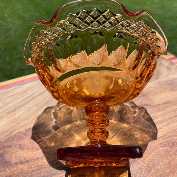 Vintage amber glass compotier, pedestal dish, compote, fruit bowl - Picture 11 of 12